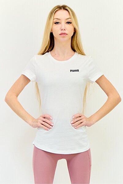 Puma بلوزة رياضية نسائية بأكمام قصيرة للتدريب، باللون الأبيض
