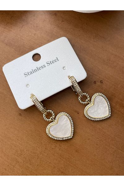 JELLY Women's Steel Gold Color Heart Zircon Stone Steel Design Earrings
