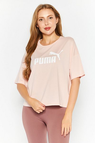 Puma بلوزة رياضية نسائية بأكمام قصيرة للتدريب، وردي/أبيض