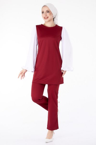 TOFİSA Tunic Trousers Double Set Claret Red - 13198