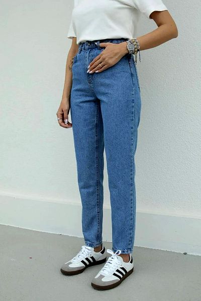 TOFİSA Blugi de damă, uni, medii, albastru închis, slim fit Mom - 13360