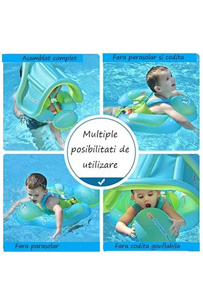 DELPI Swimming ring for babies and children, with chest support and detachable parasol, suitable for 6-36
