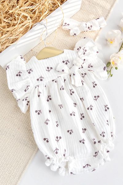 Babymod Muslin Cherry Patterned 100% Cotton Summer Baby Girl Jumpsuit