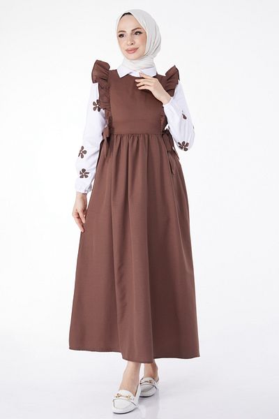 TOFİSA Brown Women's Shirt and Dress - Plain Crew Neck - 10510