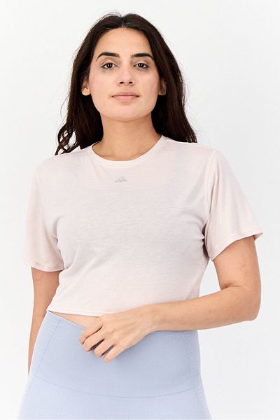 adidas Women Sportswear Fit Short Sleeve Yoga Tops, Ash Pink