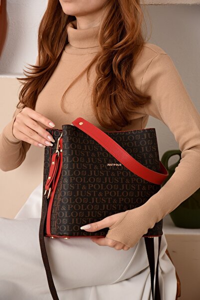 Just Polo Kadın Monogram Suni Deri İki Askılı Ayarlanabilir Uzun Askı 5 Bölme...