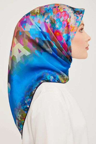 Armine Dj Pure Silk Scarf 8971D (Sura) (Nostalgia) 90 X 90 Saks Blue - 09