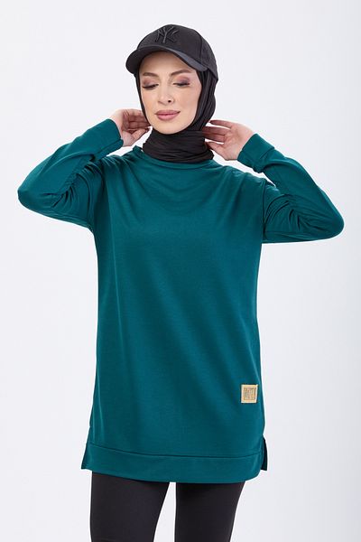 TOFİSA Green Women's Sweat - Plain Crew Neck - 13094