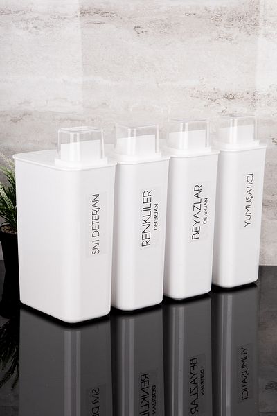 Dolkin Home Set of 4 Self-Scaled Detergent Dispenser Box Colorful White Liquid Detergent Softener Labeled 3000ml