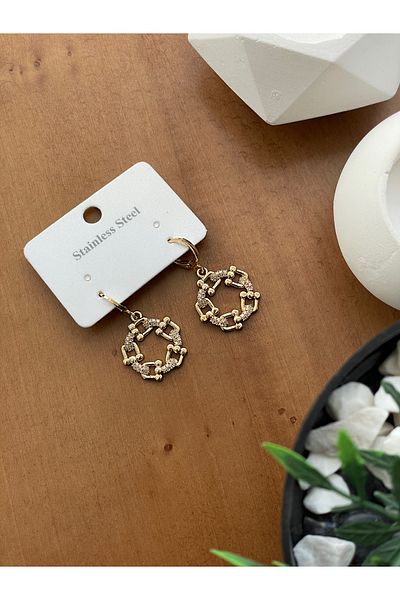 JELLY Women's Steel Zircon Stone Ti̇ff Co Hoop Model Modern Dangle Earrings