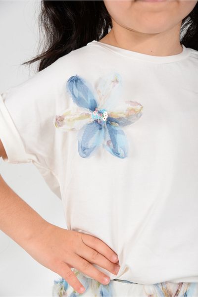 KİDSPİTİRCİK SET FUSTA TUL FLORAL ALBASTRU FATA (100% BUMBAC)
