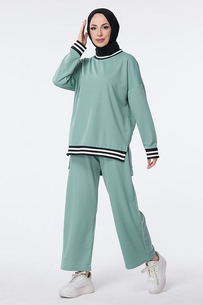 TOFİSA Green Women's Tunic Trousers - Straight Crew Neck - 11321