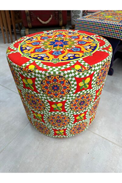SOFT Sarmaşık Desenli Dekoratif Yuvarlak Puf