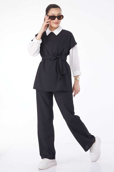 TOFİSA Short Sleeve Double Suit Black - 13133