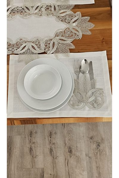 ZESA HOME French Lace American Set with Linen Texture -12 People, 13 Pieces