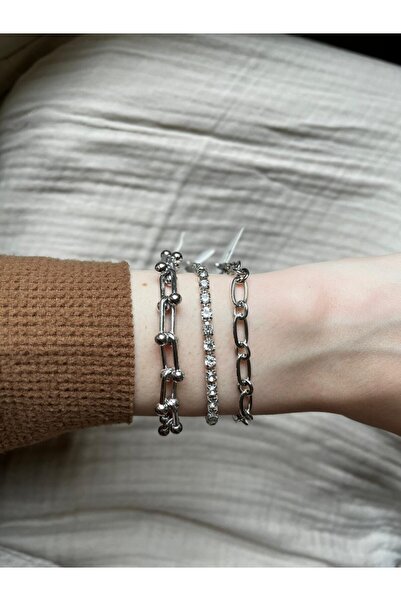 Vipfoni طقم أساور سلسلة فضية اللون مكون من 3 قطع - MG4