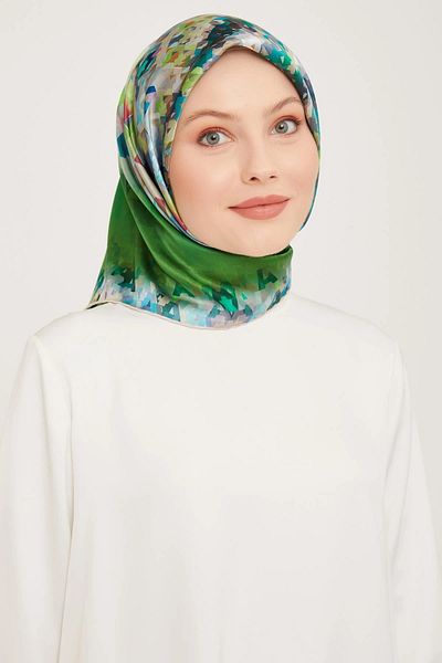 Armine Dj Pure Silk Scarf 8971D (Sura) (Nostalgia) 90 X 90 Green - 54