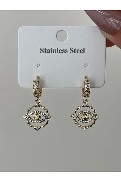JELLY Women's Steel Zircon Stone Gold Color Eye Evil Eye Model Hanging Earrings