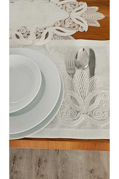ZESA HOME French Lace American Set with Linen Texture -8 People, 9 Pieces