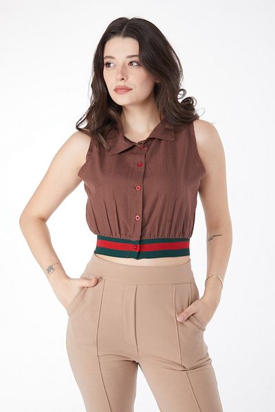TOFİSA Skirt Elastic Detailed Crop Brown - 13162