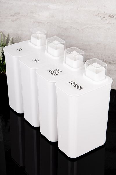 Dolkin Home 4Pcs 3000 ml Self-Scaled Food Set Pulses Storage Box 25 Types Transparent Pulses Labels