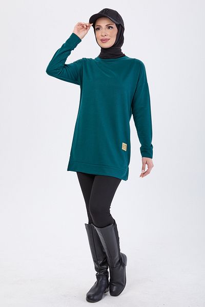 TOFİSA Green Women's Sweat - Plain Crew Neck - 13094