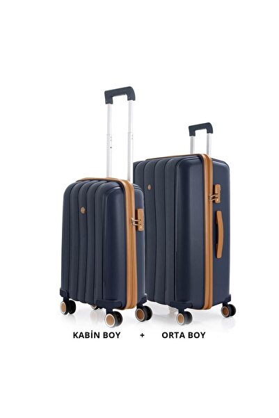 MÇS Bavul Orta ve Kabin 2li Set Kırılmaz Silikon Valiz V305 Laci/Hardal