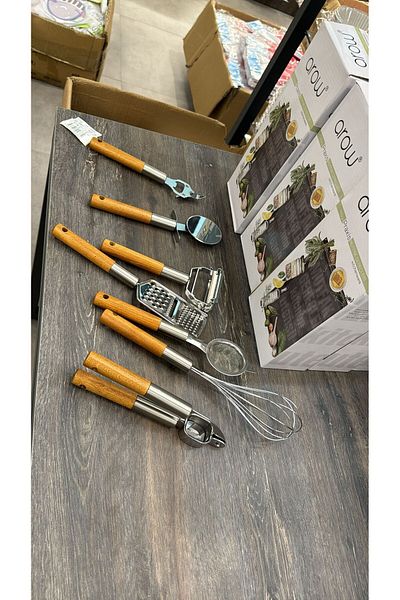 Onedekor 7 Piece Praxis Acacia Steel Kitchenware