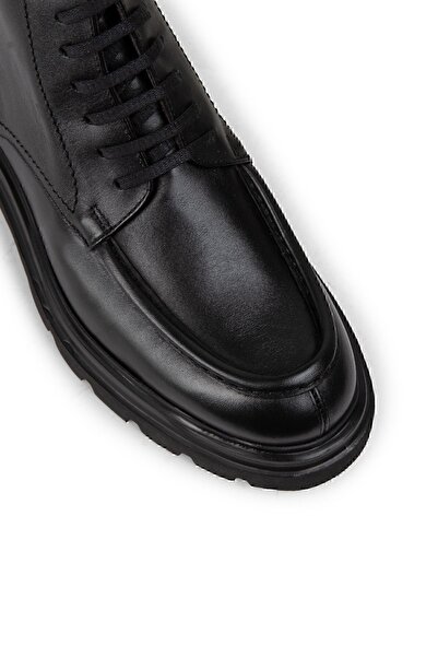 Deery Hakiki Deri Siyah Yüksek Taban Fermuarlı Erkek Bot