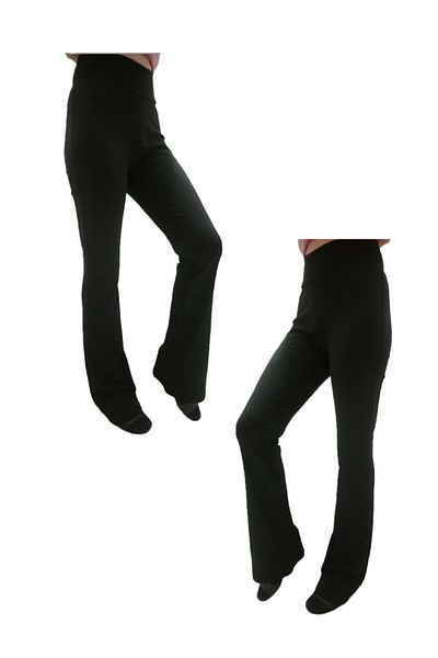 Modoo Tekstil 2 Pcs Women's Black High Waist Flared Trousers
