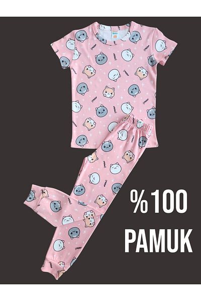 çamaşır bahçesi kendinize iyi bakın Short Sleeve Patterned Children's Pajama Set # Printedchildren's Pajamasuit # Catpatternlipjamas # Laundry Yard
