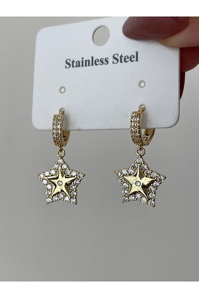 JELLY Women's Steel Zircon Stone Gold Color Star Model Dangle Earrings