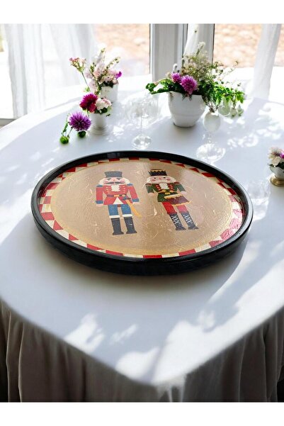 unique florya Checkered Round Tray 28cm Presentation Decorative Home Tableware Kitchen Tea Coffee Tray