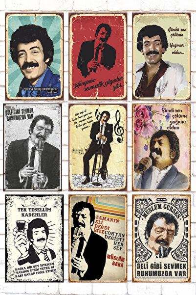 bin ler ce tablo 9 Parça Karışık Yazılı Ahşap Tablo Seti arabesk müzik müslüm gürses müslüm baba posterleri