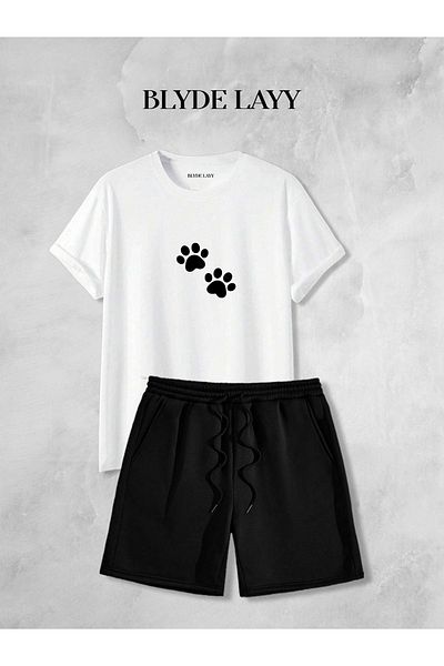 BLYDE LAYY Unisex Paw Design Printed Shorts-T-Shirt Set