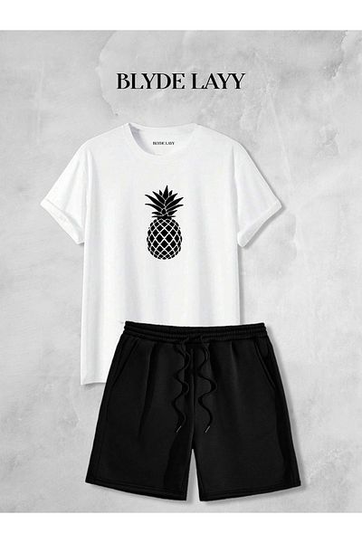 BLYDE LAYY Unisex Pineapple Printed Shorts-T-Shirt Set