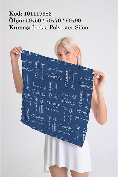 DESENİX Gazi Mustafa Kemal Ataturk Signed Chiffon Foulard - 50X50, 70X70, 90X90 cm Red, Black, Blue, White