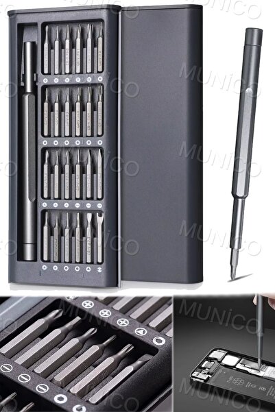 Munico Cep Boy 24'lü Mıknatıslı Tornavida Uç Takımı PC Gözlük Telefon Elektronik Ürünler İçin Pratik Çözüm