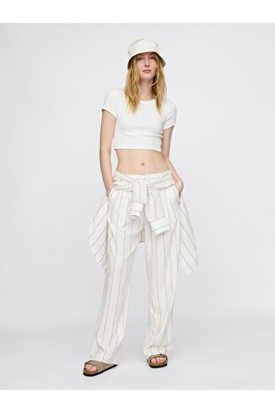 GAP Kadın Beyaz 365 High Rise Keten Karışımlı Pantolon