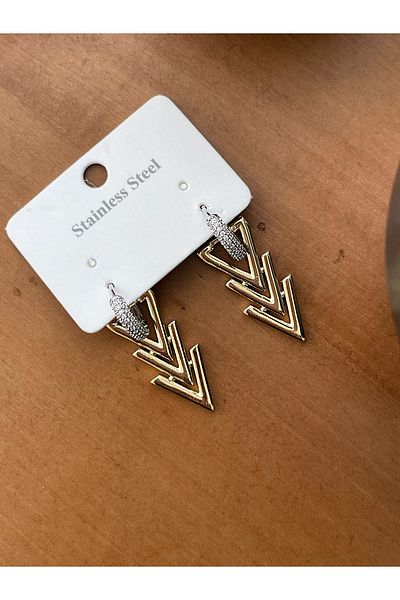 JELLY Women's Steel Gold Color Multilayer Geometric Triangle Arrow Model Modern Chevron Earrings