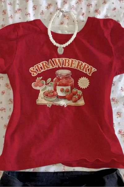 1blood Red Y2K Punk Strawberry Crop