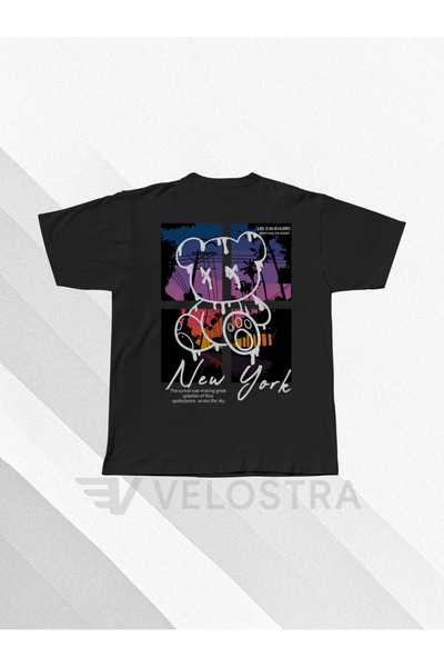 Velostra للجنسين، مطبوع عليه دمية دب ملونة، قطن ممشط، تي شيرت كبير الحجم،