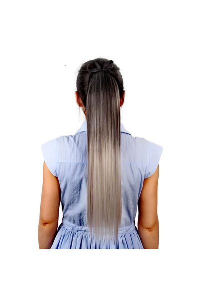 animis beauty Hair Extension Ombre Ponytail GREY, 60 cm, straight, synthetic fiber with natural look