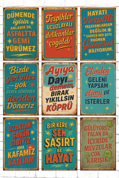 bin ler ce tablo komik esprili atarlı duvar yazıları 9 parça sözlü mdf ahşap ...