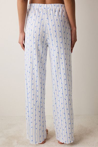 Penti Pantaloni Pointel imprimați cu trandafiri Pantaloni de pijama alb