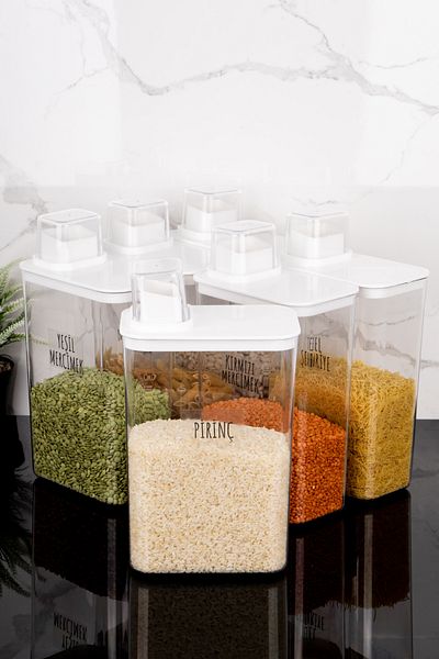 Dolkin Home 6 Pieces 3000 ml Self-Scaled Food Set Pulses Storage Box 25 Types Transparent Pulses Labels