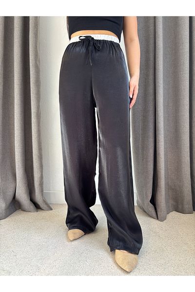 ROSSA Shiny Waist Detailed Palazzo Trousers