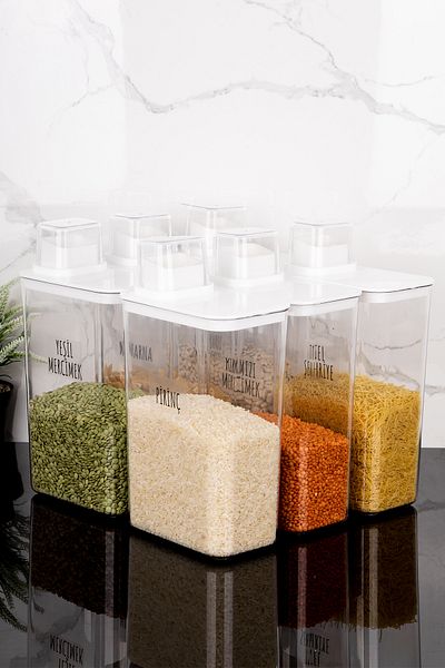 Dolkin Home 6 Pieces 3000 ml Self-Scaled Food Set Pulses Storage Box 25 Types Transparent Pulses Labels