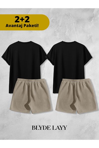 BLYDE LAYY Whiskey-Coctail Printed Unisex 2-Piece Lover Couple Combination (2 Shorts - 2 T-Shirt Set Advantage Package)