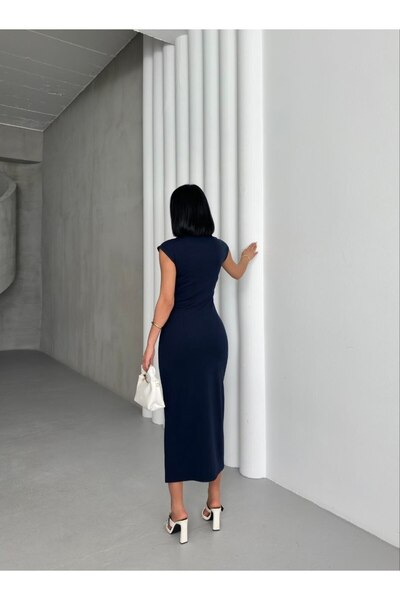 Cistern İstanbul Rochie creion cu detaliu cu șnur cu nasturi aurii negru